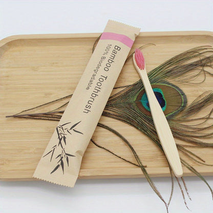 20-Piece Bamboo-Labeled Toothbrush Set with Individually Wrapped Handles and Mixed Bristle Colors