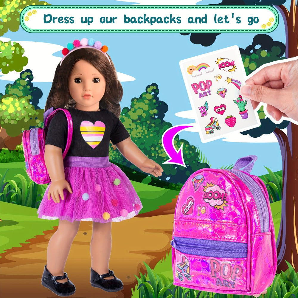 25-Piece Doll Travel Accessories Set for 18-Inch Dolls with Unicorn Suitcase, Backpack, Outfit and Roller Skates