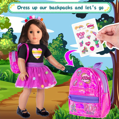 25-Piece Doll Travel Accessories Set for 18-Inch Dolls with Unicorn Suitcase, Backpack, Outfit and Roller Skates