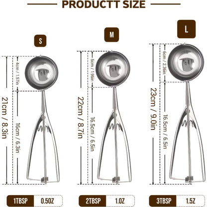 Three-Piece Trigger Scoop Set with Small, Medium and Large Bowls for Ice Cream, Cookie Dough and Fruit