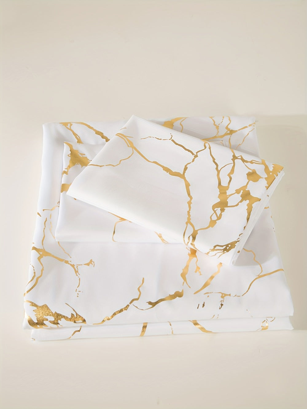3-Piece Duvet Cover Set with Bronzed-Look Marble Vein Print in White, Khaki or Black and Four Sizes