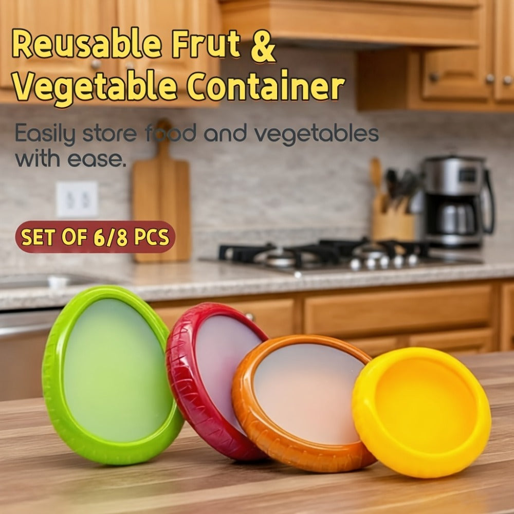 Food Storage Containers Six- or Eight-Piece Silicone Produce Saver Set for Refrigerator and Dishwasher Use