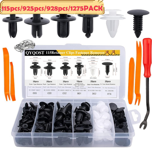 Car Body Fasteners Kit – Snap Rivets, Wing Expansion Screws & Willow Nails, Universal Automotive Retainer Clips for Car Body Panels, Bumpers & Trim (115 / 925 / 928 / 1275 pcs)