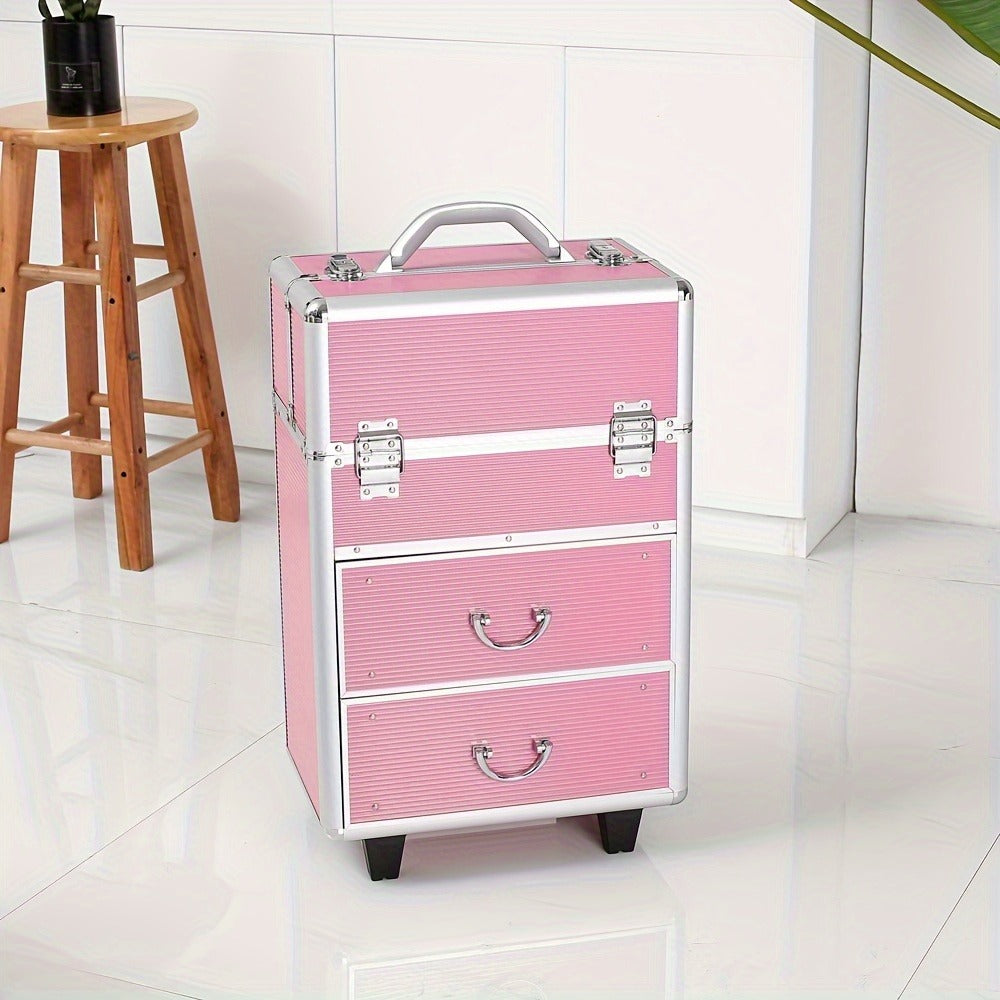 Multi-Level Makeup Train Case with Locking Latches, Extendable Trays and Four Exact Size Checkout Options