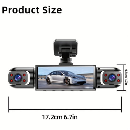 360° Panoramic Dash Cam 3 & 4 Lens 1080P HD Front + 720P Rear Left Right, Quad-Split Screen, HD Night Vision WDR G-Sensor Loop Recording, Full Coverage Car Camera, 32GB/64GB SD Card Options