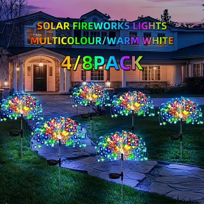 Solar Garden Lights Firework Stakes with 240-640 LEDs, 8 Modes, 4/8 Packs and Three Light Colors