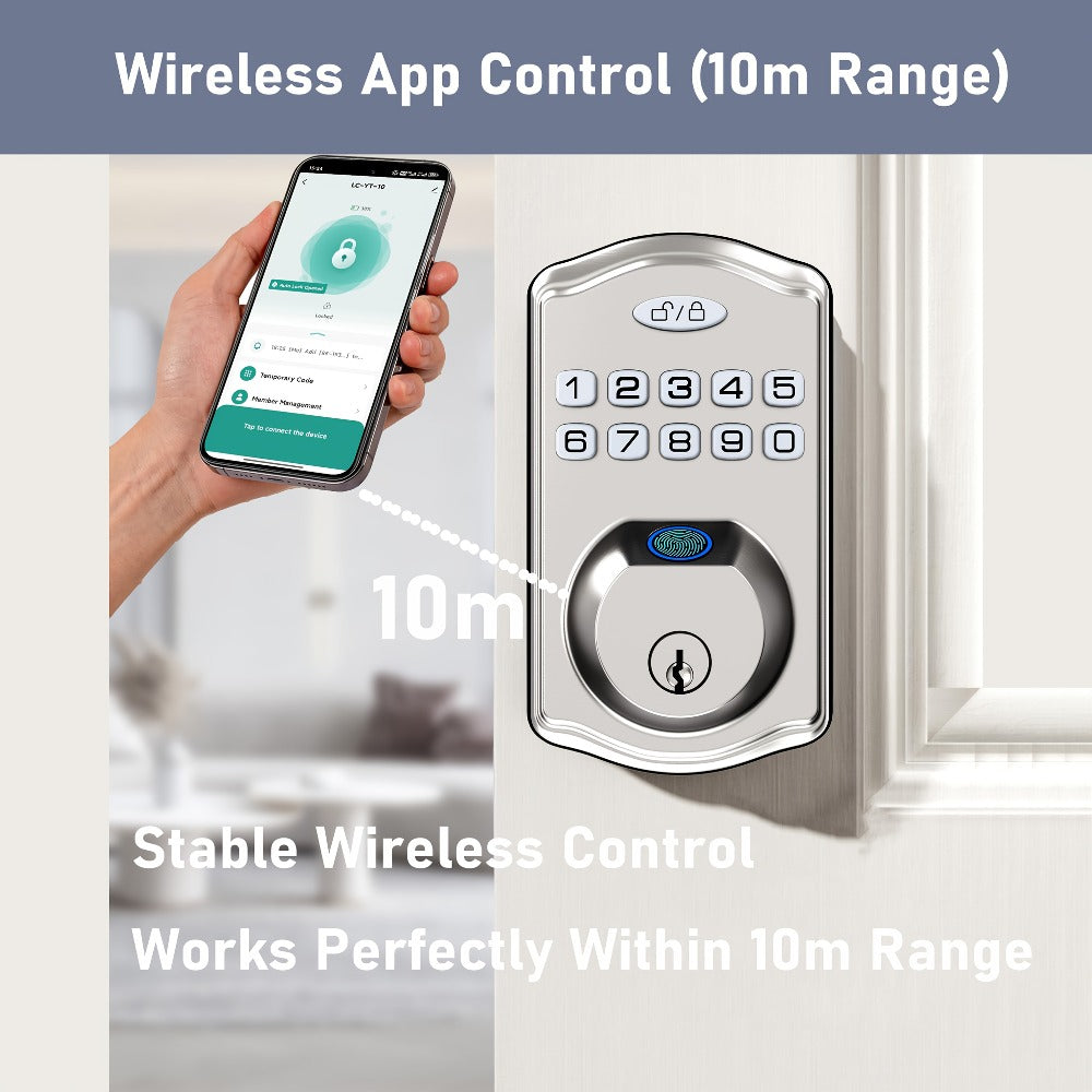 Heavy Duty Smart Deadbolt with Biometric Fingerprint & Keypad - App Control, Auto-Lock, Keyless Entry for Front Door, Office & Apartment, Zinc Alloy, Optional Handle Set Included