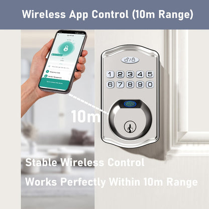 Heavy Duty Smart Deadbolt with Biometric Fingerprint & Keypad - App Control, Auto-Lock, Keyless Entry for Front Door, Office & Apartment, Zinc Alloy, Optional Handle Set Included