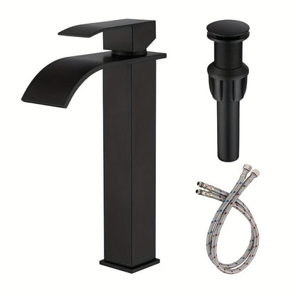 Single-Handle Waterfall Bathroom Faucet with Deck Plate, Drain Options and Single or Two-Piece Finishes