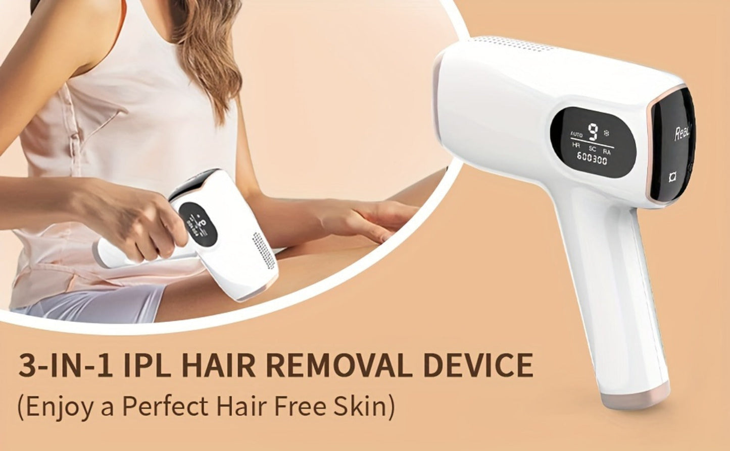 Sarisili AI01-12 IPL Hair Removal Device with Cooling Contact Area, Nine Levels and Manual or Auto Modes