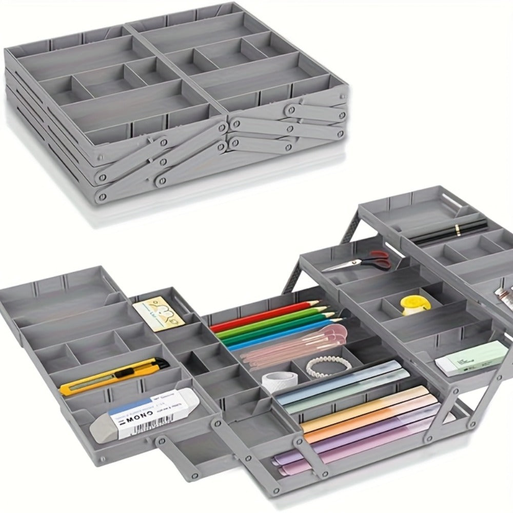 Collapsible Drawer Organizer Box, Double Row Expandable Desk & Drawer Storage with ABS Material, Jewelry Cosmetics Home Office Organizer