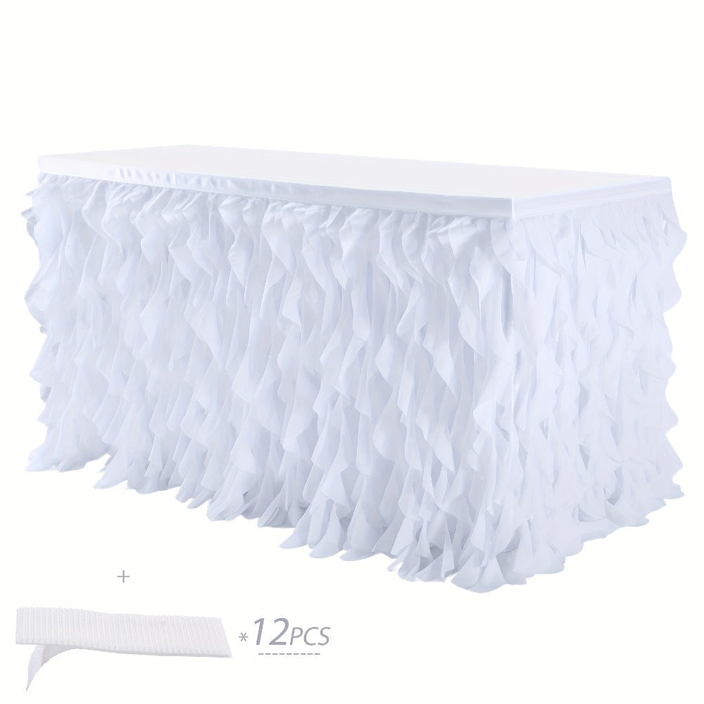 Six-Foot Curly-Willow Tulle Table Skirt with Twelve Color Options and Pictured Attachment Strips