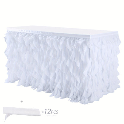 Six-Foot Curly-Willow Tulle Table Skirt with Twelve Color Options and Pictured Attachment Strips