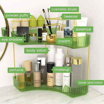 Corner Countertop Bathroom Organizer with 2- or 3-Tier Trays, Brush Rings and Four Color-Style Options