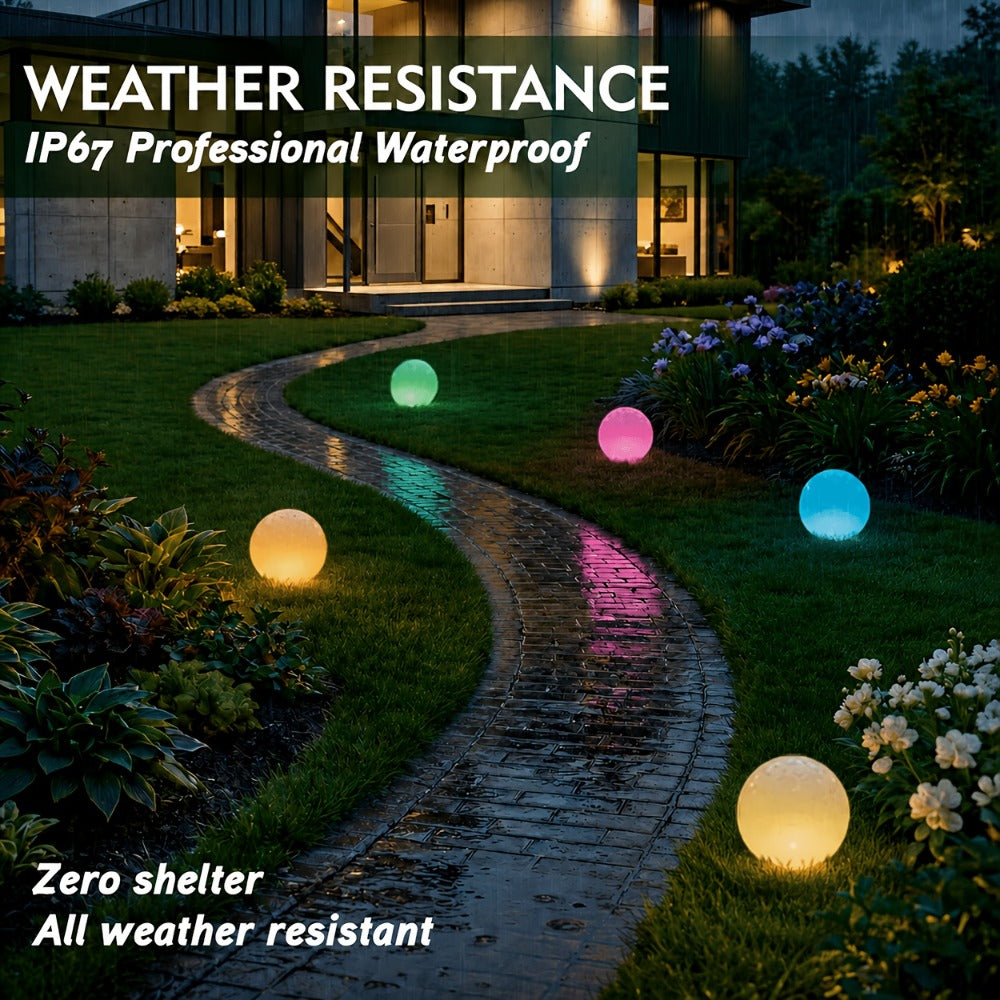 Solar Outdoor Lights 8-Inch RGB Globe with Remote, 16 Colors, 8 Brightness Levels and 4 Effects