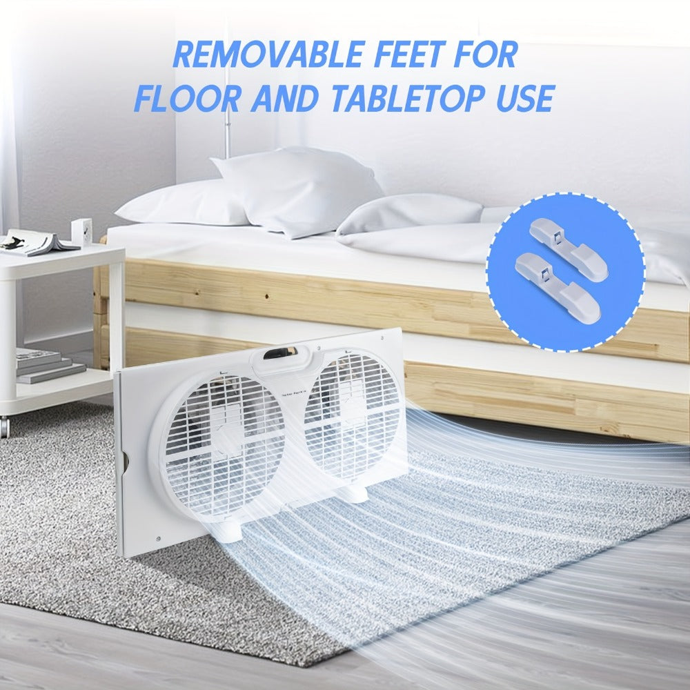 Window Fan 9 Inch Twin Expandable Dual Fan, 3-Speed with Remote Control or Manual Control for Home Cooking, Dining and Outdoor Meals