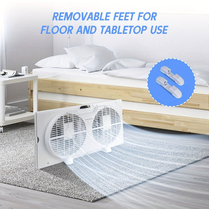 Window Fan 9 Inch Twin Expandable Dual Fan, 3-Speed with Remote Control or Manual Control for Home Cooking, Dining and Outdoor Meals