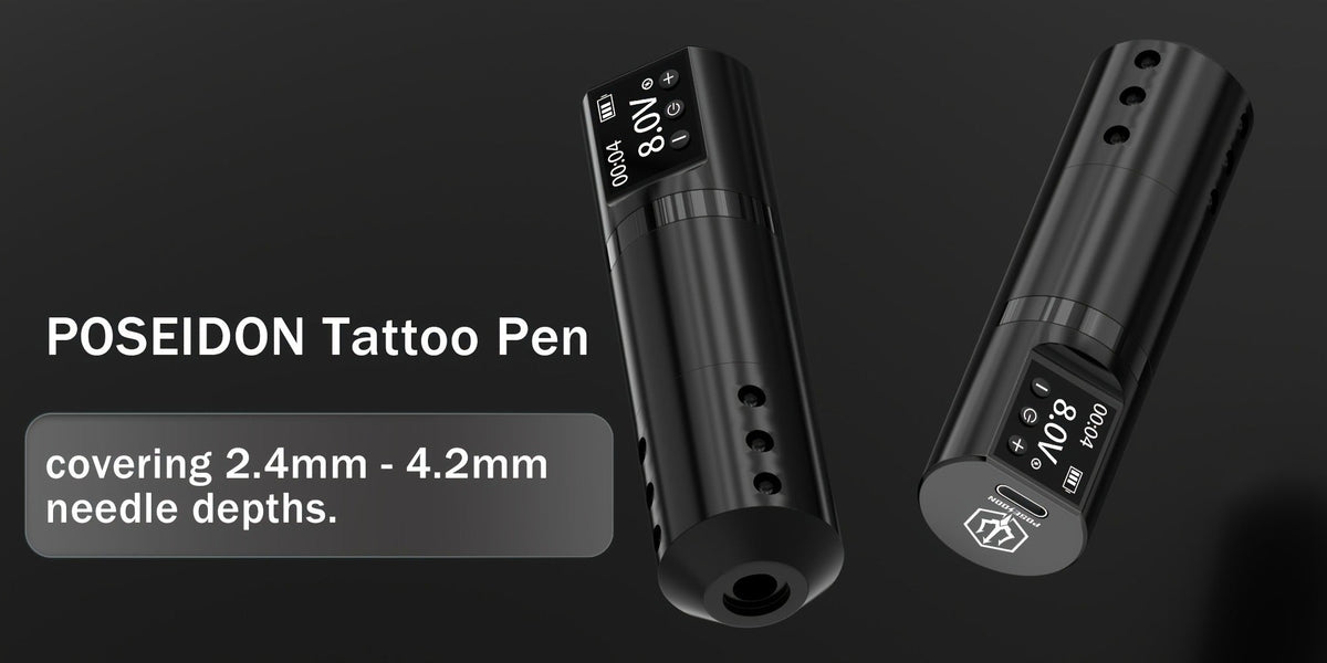 Wireless Tattoo Machine Kit Complete - POSEIDON V5 Rotary Pen with LCD Screen 1500mAh for Temporary Body Art, Festivals and Costumes