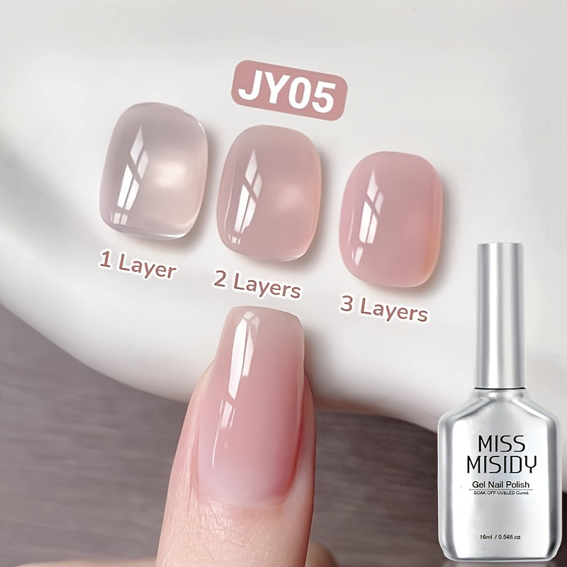 Gel Nail Polish JY05 in 16ml Ice-Transparent Nude Pink with Sheer Glass Finish and UV/LED Cure