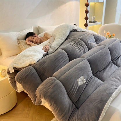 Thick Soft Comforter All Season Quilted Box Stitch Solid Color Breathable Machine Washable Bedroom Warm Autumn Winter Comforter