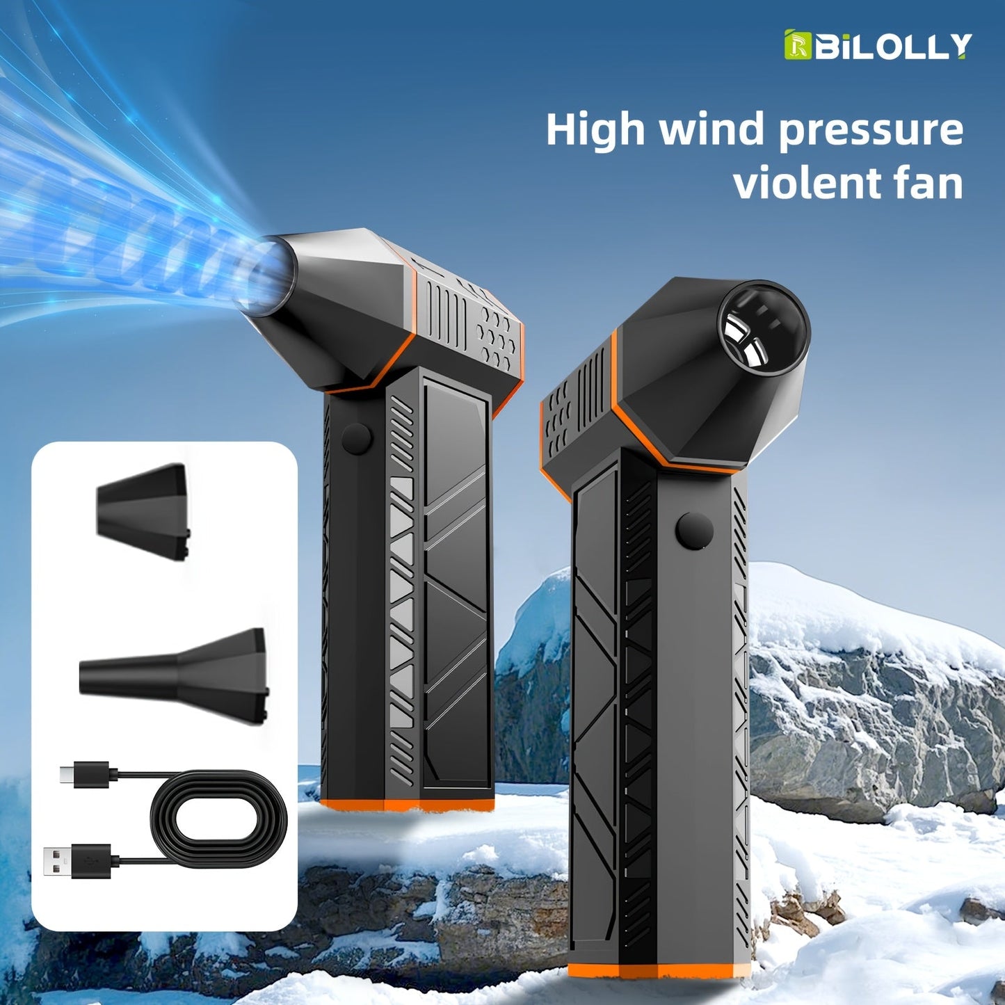 Orange-and-Black Turbine Air Duster with Four Power and Accessory Set Checkout Options Pictured