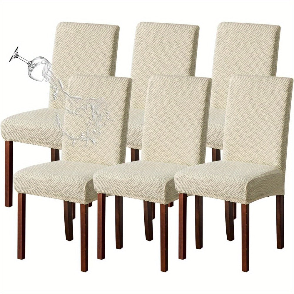 Textured Stretch Dining Chair Covers in Beige, Gray, Chocolate, Black, Khaki or Burgundy, Four- or Six-Piece Sets