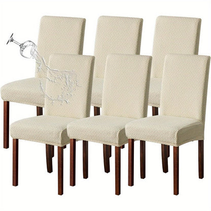 Textured Stretch Dining Chair Covers in Beige, Gray, Chocolate, Black, Khaki or Burgundy, Four- or Six-Piece Sets