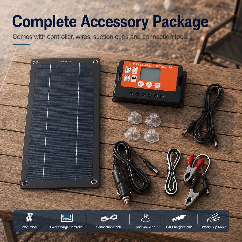 Solar Panel Kit with 100A Controller, Foldable Portable Solar Charging Kit with USB Direct Charging for Camping RV Boat Car Travel Emergency Power Supply, Off-Grid Solar Charger Set