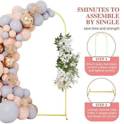Backdrop Stand Gold Rounded Arch Set of Two, 7.2 and 6 Feet with Square Tube Frames and Flat Bases
