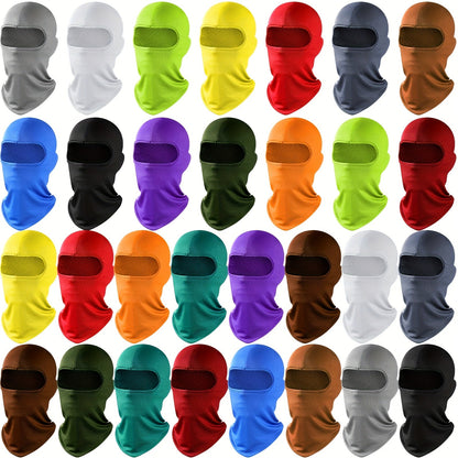 Thirty-Piece Multicolor Pull-On Balaclava Set with Full Face and Neck Coverage and Six Pictured Wear Styles