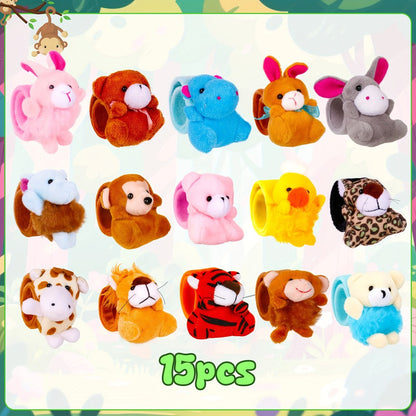 Plush Animal Slap Bracelet Assortments in 6-, 10-, 15- or 30-Piece Checkout Packs for Party Favors