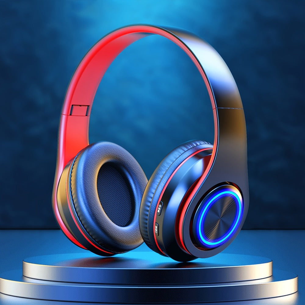 LED Light Over-Ear Wireless Headphones Deep Bass Subwoofer, Active Noise Cancelling Foldable Headset Bluetooth 5.3
