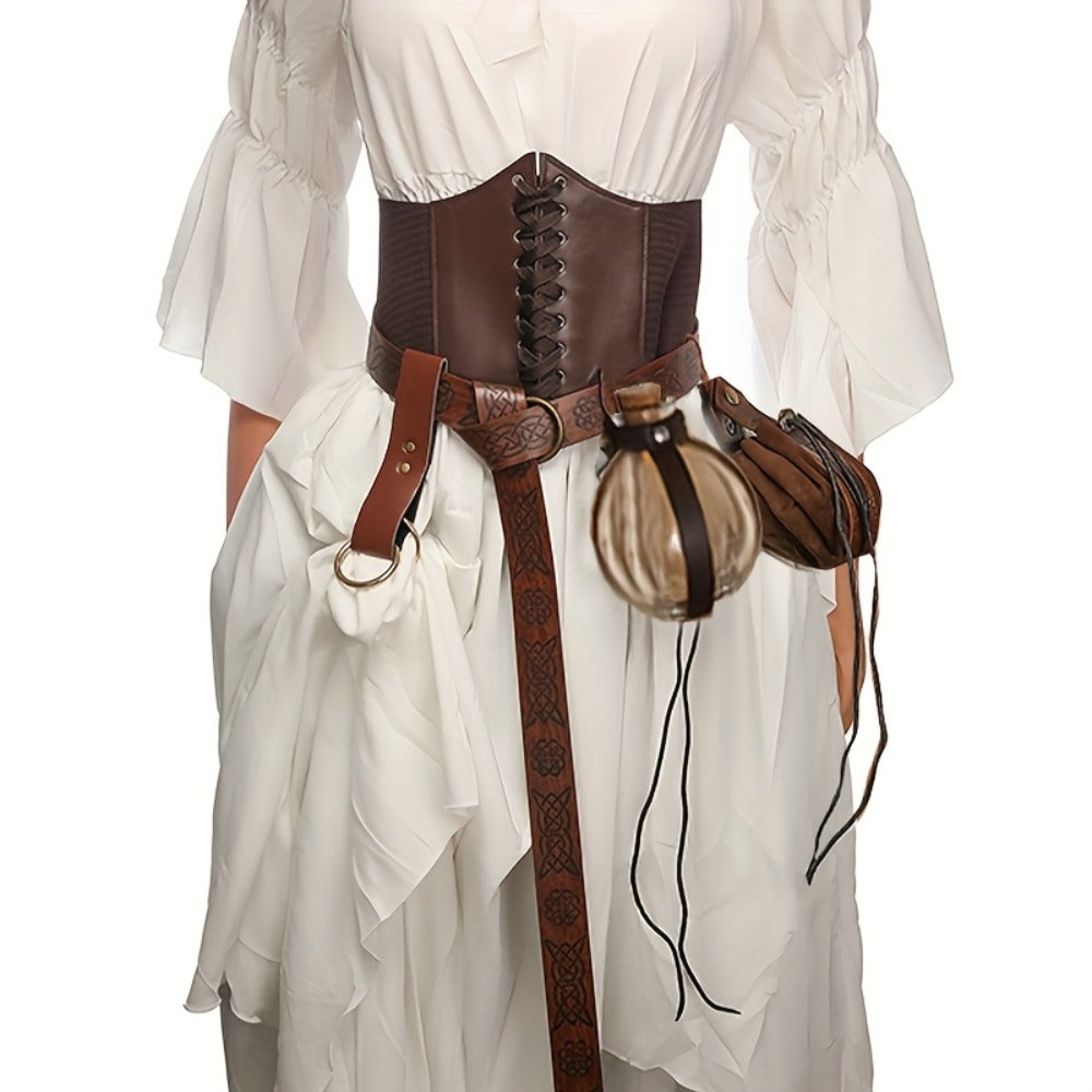 Renaissance Costume Waist Belt Set with Corset, Pouches and Four Exact Checkout Configurations