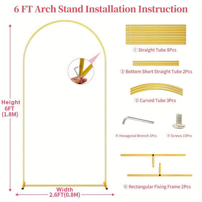 Backdrop Stand Gold Rounded Arch Set of Two, 7.2 and 6 Feet with Square Tube Frames and Flat Bases