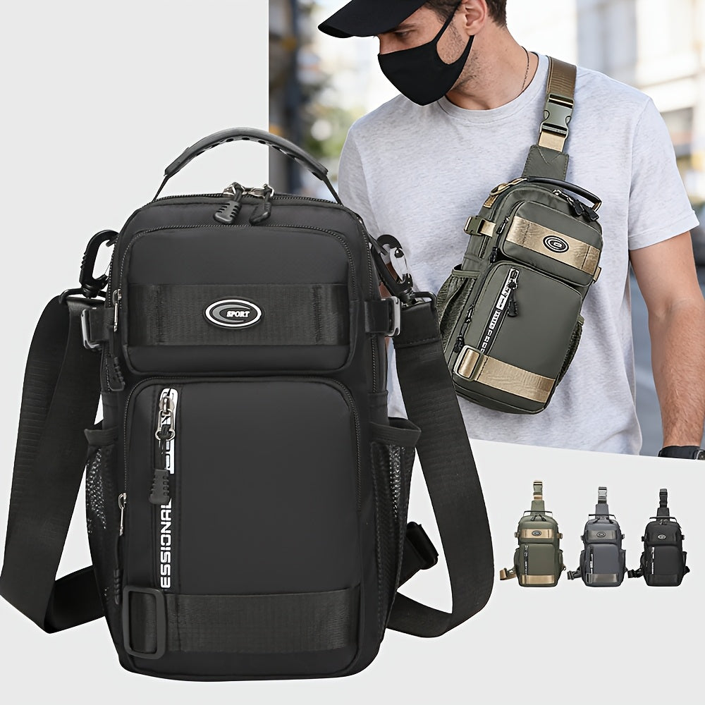 Multi-Pocket Crossbody Chest Pack with Adjustable Sling Strap, Zipper Compartments and Black or Grey Finish