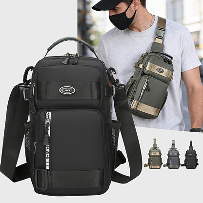 Multi-Pocket Crossbody Chest Pack with Adjustable Sling Strap, Zipper Compartments and Black or Grey Finish