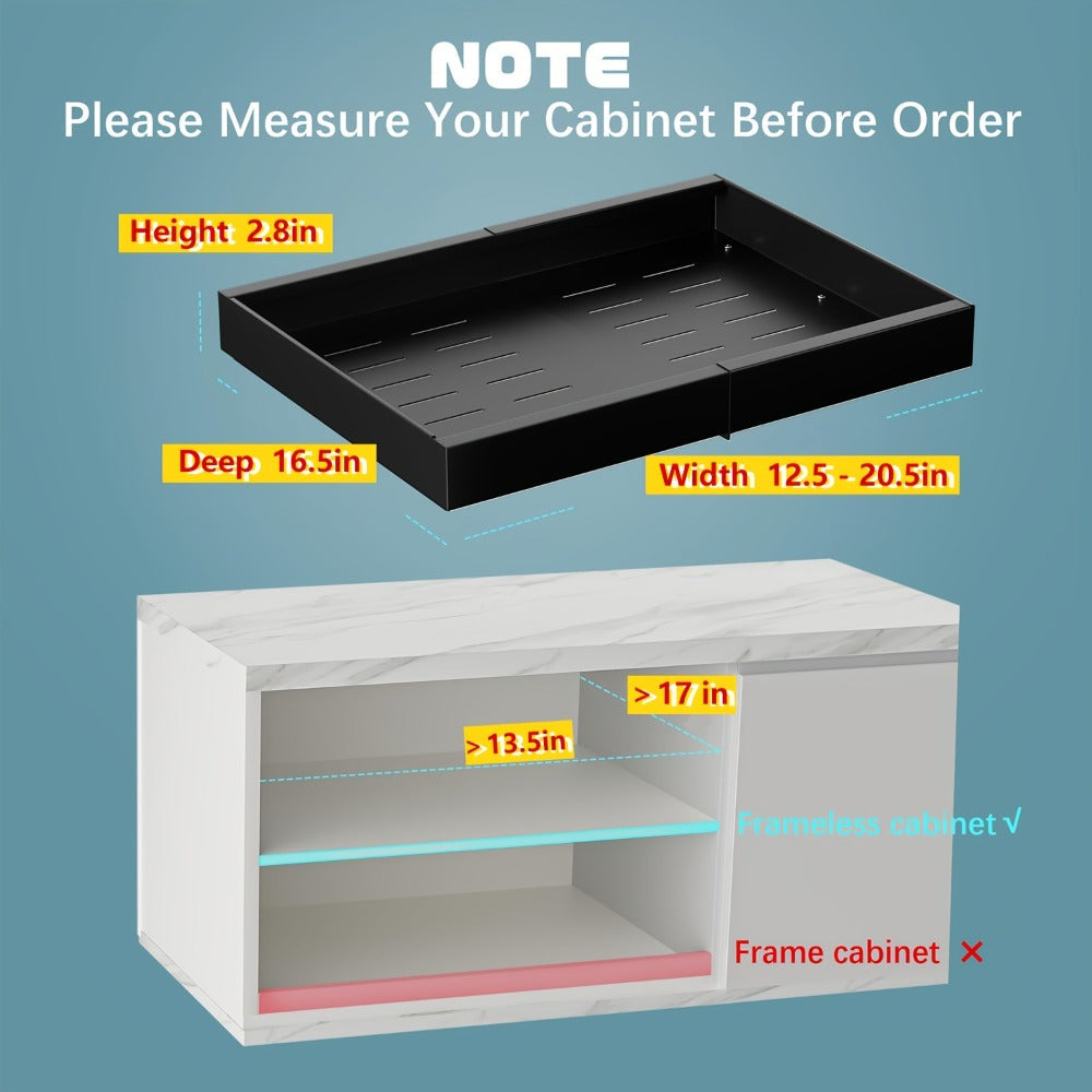 Pull Out Cabinet Organizer Expandable Slide-Out Drawer Shelf Heavy Duty Carbon Steel Silent Sliding Rust-Resistant Storage Rack for Kitchen Bathroom Pantry 12.6"-20.5" Wide