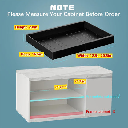 Pull Out Cabinet Organizer Expandable Slide-Out Drawer Shelf Heavy Duty Carbon Steel Silent Sliding Rust-Resistant Storage Rack for Kitchen Bathroom Pantry 12.6"-20.5" Wide