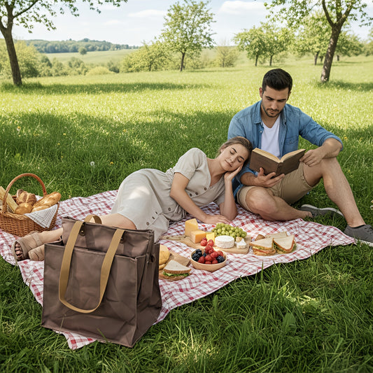 Picnic Tote Bag Large | Grocery Shopping Bag with Separate Sections for Eggs Bottles & Delicate Items