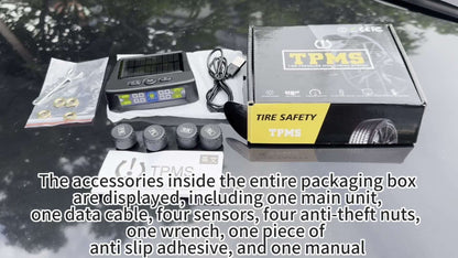 TPMS Tire Pressure Monitoring System – Wireless Solar & USB Powered, External Sensors, Universal Fit for 36V & Below Vehicles, Model T12