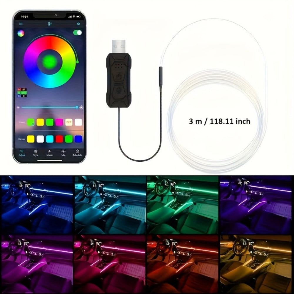 7-Color LED Car Interior Light Strip 118" Flexible USB 5V App Control Music Sync RGB Neon Ambient Lighting for Dashboard Center Console Decoration, Cars Trucks SUVs Tech Enthusiast Upgrade