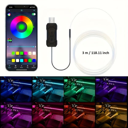 7-Color LED Car Interior Light Strip 118" Flexible USB 5V App Control Music Sync RGB Neon Ambient Lighting for Dashboard Center Console Decoration, Cars Trucks SUVs Tech Enthusiast Upgrade