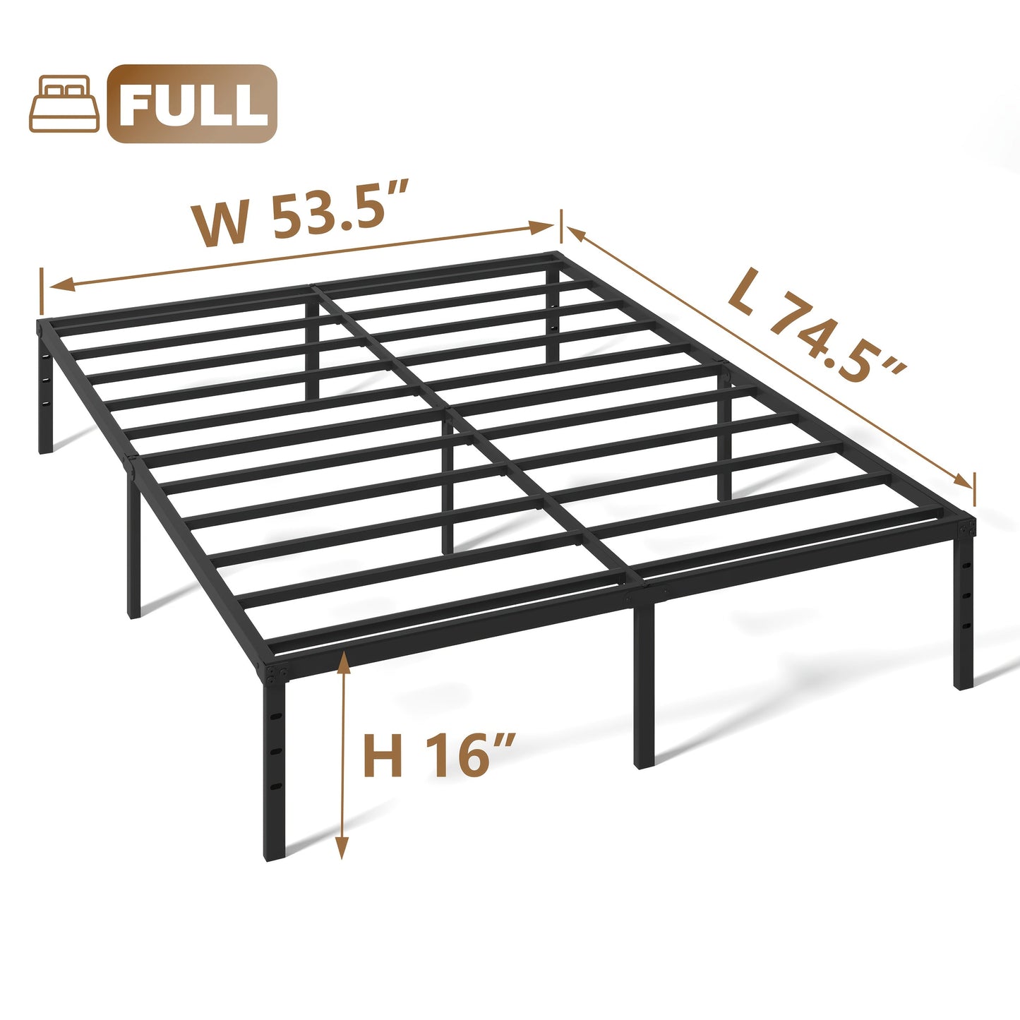 Bed Frame shown in the FULL, 16inch option