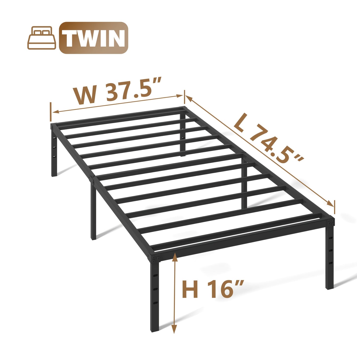 Bed Frame shown in the TWIN, 16inch option