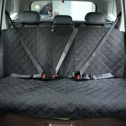Black Quilted Rear Bench Car Seat Cover with Side Flaps and M, L or XL Three-Seat Vehicle Size Labels