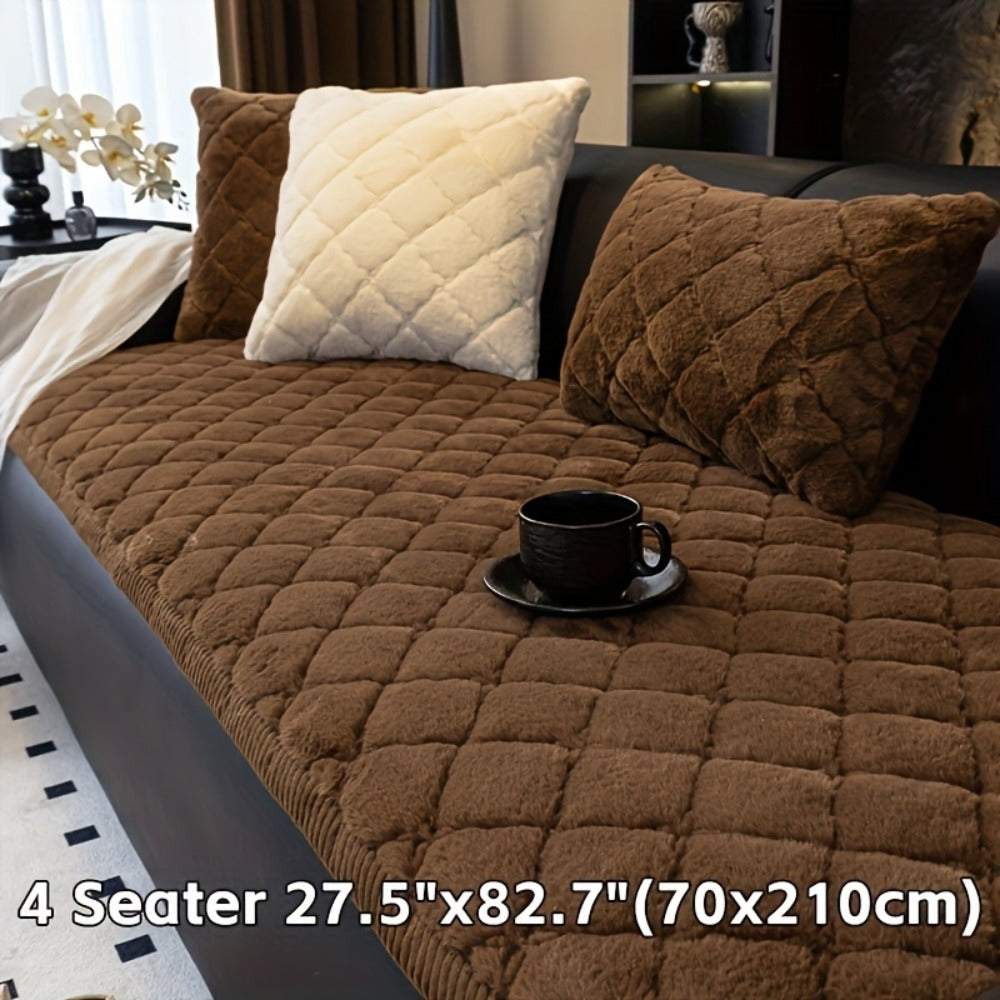 Sofa Cover Plush-Texture Cushion Panels in Pillowcase and 1, 2, 3 or 4-Seat Dimensions in Four Colors