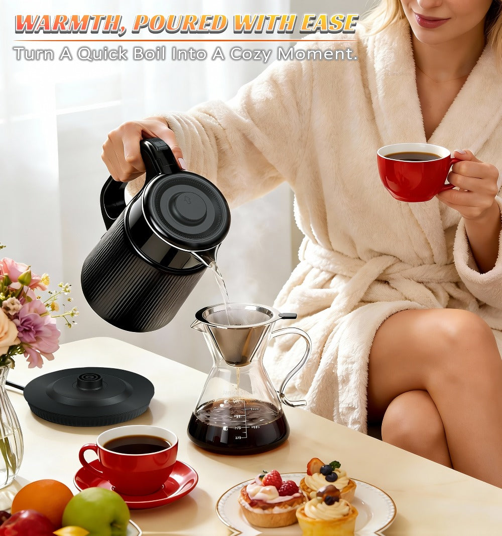 Electric Kettle 1.7L 1000W Double-Wall Stainless Steel with LED Indicator and 360-Degree Base
