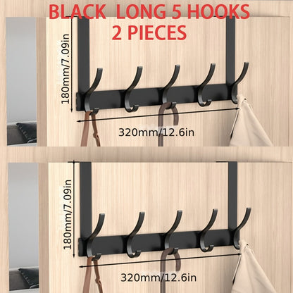 Over-the-Door Hook Hanger Sets in Black with Two 5- or 6-Hook Racks for Keys, Hats and Bags