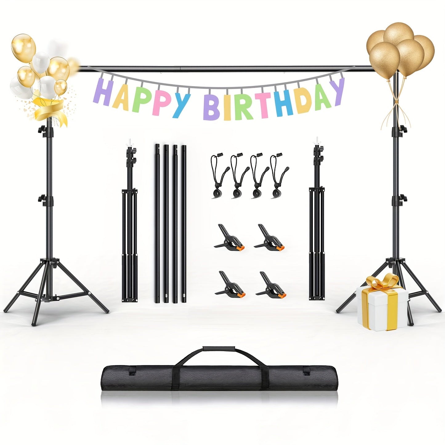 Backdrop Stand 8.5 x 10-Foot Adjustable Tripod Kit with Sectional Crossbars, Four Clips and Carry Bag