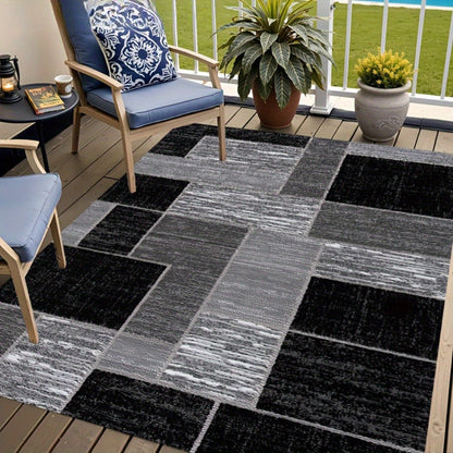 Outdoor Rug Geometric Washable | Black Gray Patio Balcony Pool Yard